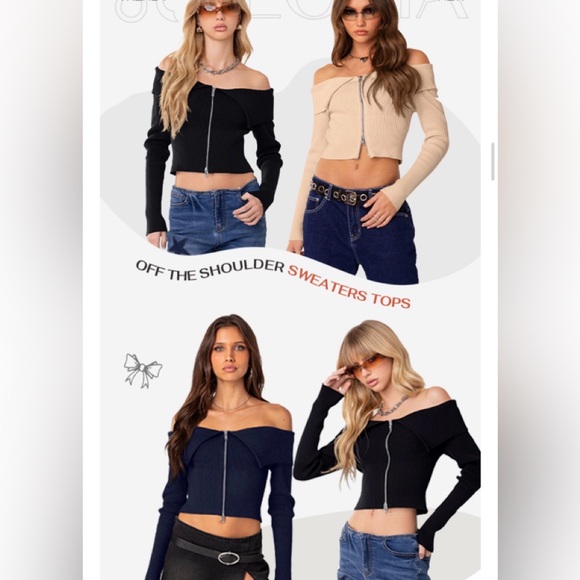 REORIA Off-Shoulder Beige Sweater with 2-Way Zipper Size Small NWT - Picture 8 of 16